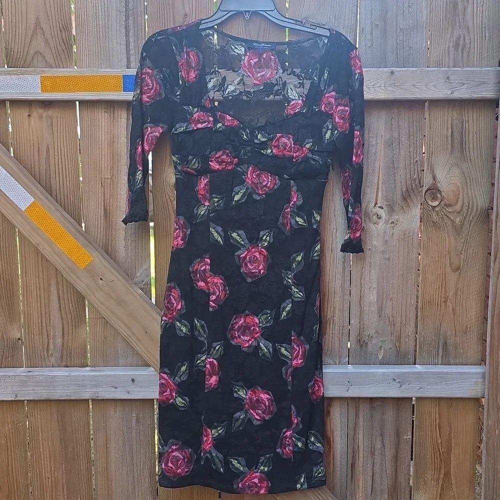 Charlotte Russe Black Lace Dress with Pink Floral Pattern